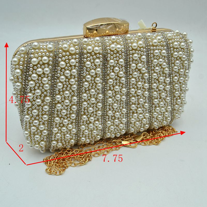 Beaded Evening Clutch Bag with Rhinestone Stripes and Chain Strap - Clutch Bags