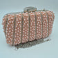 Beaded Evening Clutch Bag with Rhinestone Stripes and Chain Strap - Pink - Clutch Bags
