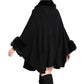 Elegant Black Faux Fur Trim Collar & Cuffs Knit Poncho Black Faux Fur Trim Ruana Cape the perfect accessory, luxurious, trendy, super soft chic capelet, keeps you warm & toasty. You can throw it on over so many pieces elevating any casual outfit! Perfect Gift for Wife, Mom, Birthday, Holiday, Christmas, Anniversary, Fun Night Out