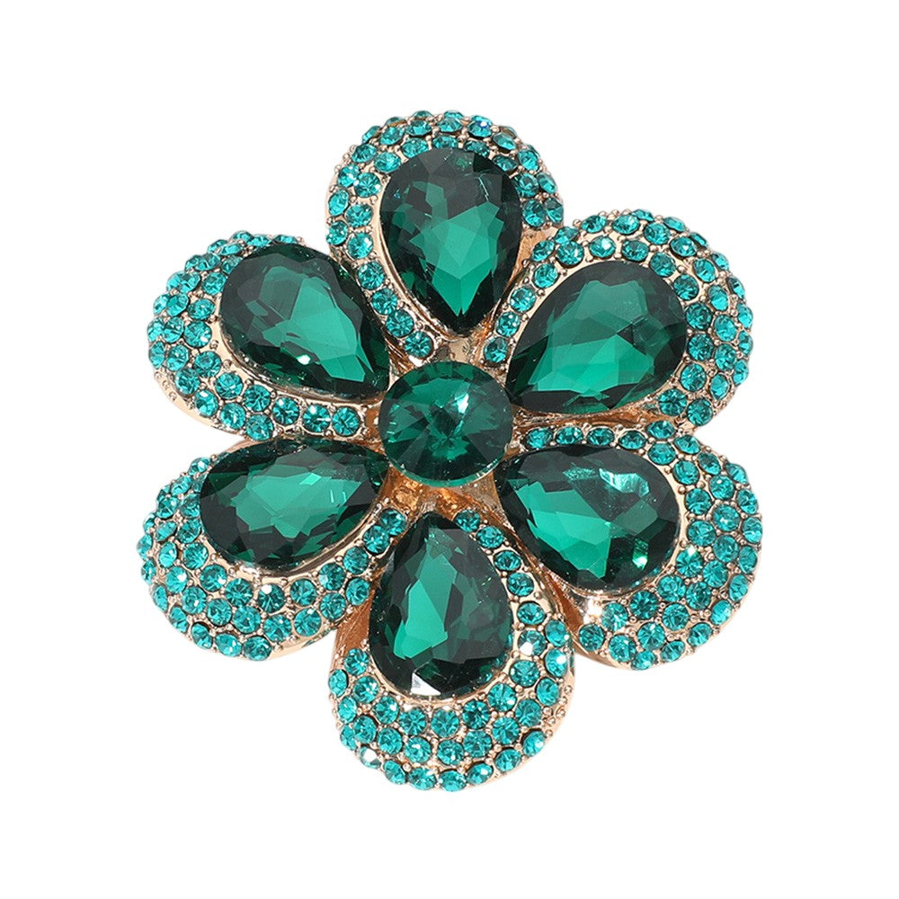Emerald Crystal Teardrop Cluster Flower Pin Brooch will add sparkle to any outfit. The intricate design and high-quality crystals create a stunning statement piece to enhance any garment. Perfect for weddings, parties, or special occasions. 