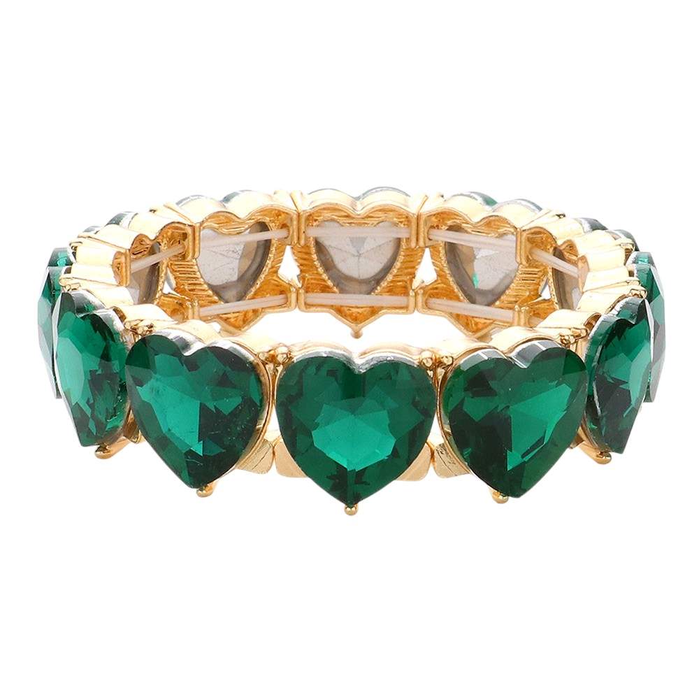 Emerald-Heart Stone Stretch Evening Bracelet, Get ready with this stone stretchable Bracelet and put on a pop of color to complete your ensemble. Perfect Birthday Gift, Anniversary Gift, Mother's Day Gift, Mom Gift, Thank you, Gift, Just Because Gift, or any special occasion. Stay gorgeous wearing this stunning bracelet.