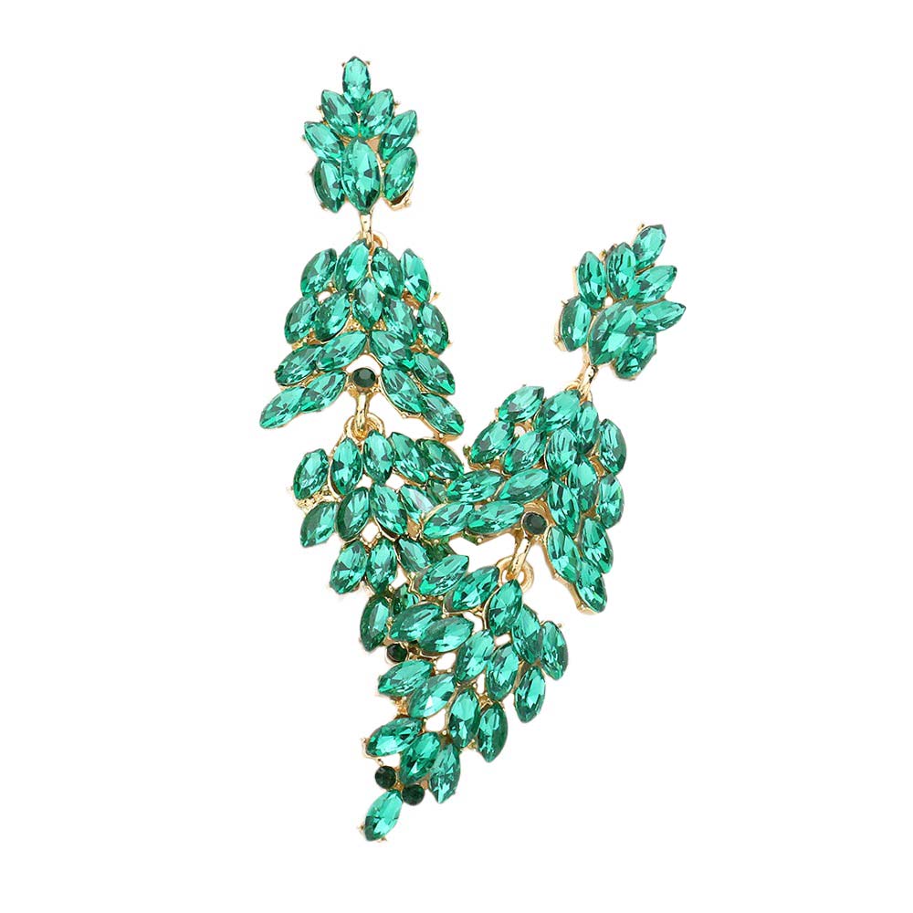 Emerald Marquise Crystal Cluster Drop Evening Earrings, looks like the ultimate fashionista with these evening earrings! The perfect sparkling earrings adds a sophisticated & stylish glow to any outfit. Ideal for parties, weddings, graduation, prom, holidays, pair these earrings with any ensemble for a polished look.