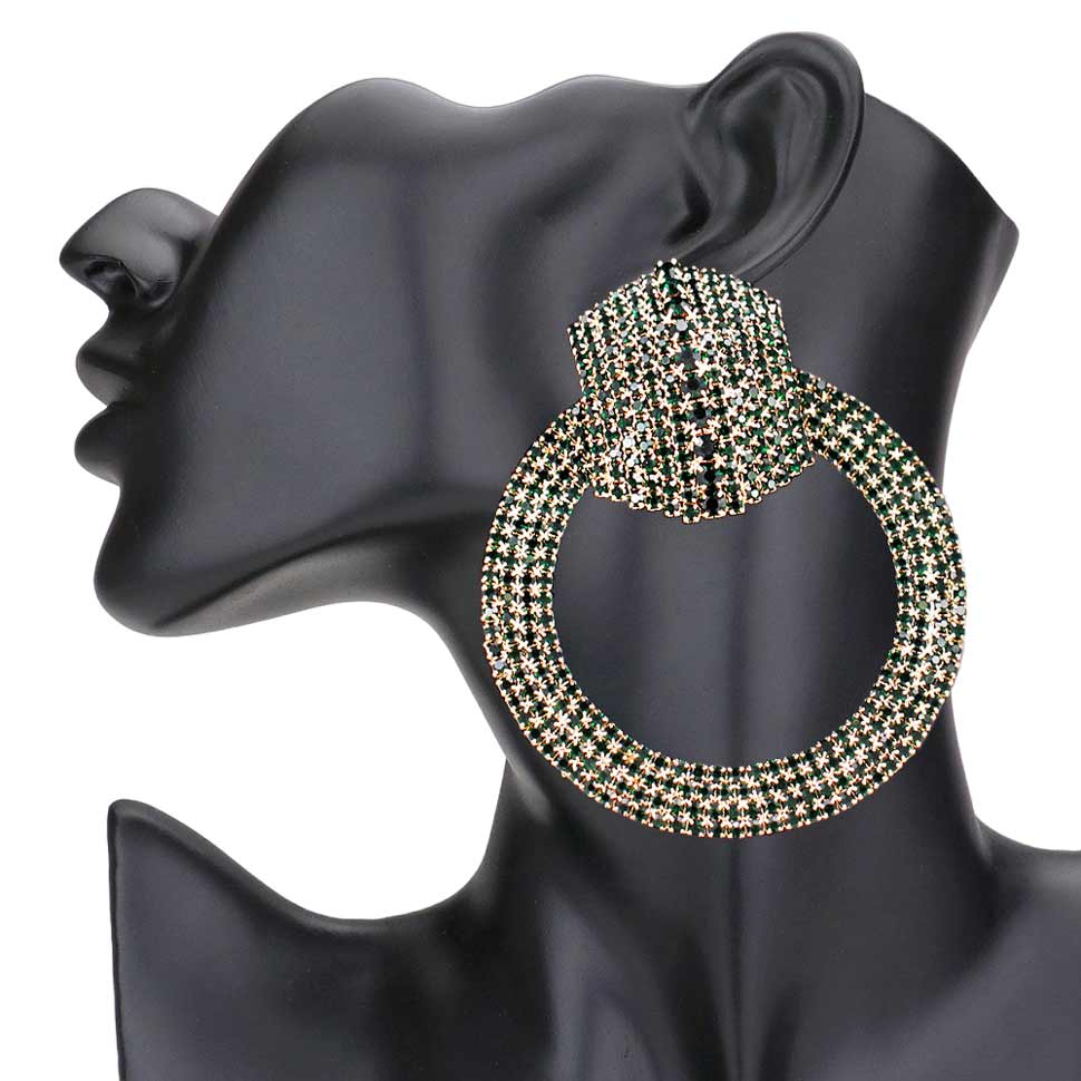 Emerald Rhinestone Pave Hexagon Open Circle Evening Earrings, get ready with these evening earrings to receive the best compliments on any special occasion. These classy evening earrings are perfect for parties, Weddings, and Evenings. Awesome gift for birthdays, anniversaries, Valentine‚Äö√Ñ√¥s Day, or any special occasion.