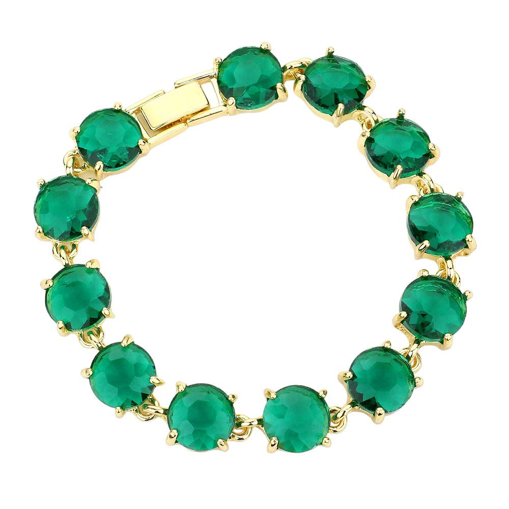 Emerald Round Stone Link Evening Bracelet, this beautiful Evening Bracelet is crafted from high-quality materials to ensure a luxurious and comfortable fit. It provides a timeless look that will add sophistication to any outfit. Perfect Gift for December Birthdays, Christmas, and gifts for your friends and family.