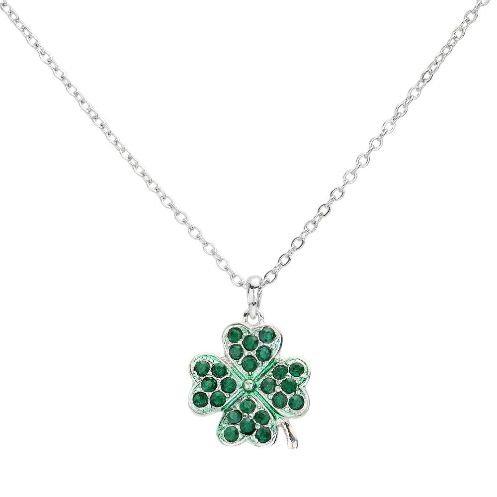 Emerald Stone Paved Clover Pendant Necklace features a delicate clover design adorned with sparkling stones. Handcrafted with high-quality materials, it adds a touch of sophistication to any outfit. The perfect gift for any occasion, the necklace is sure to make a lasting impression. 