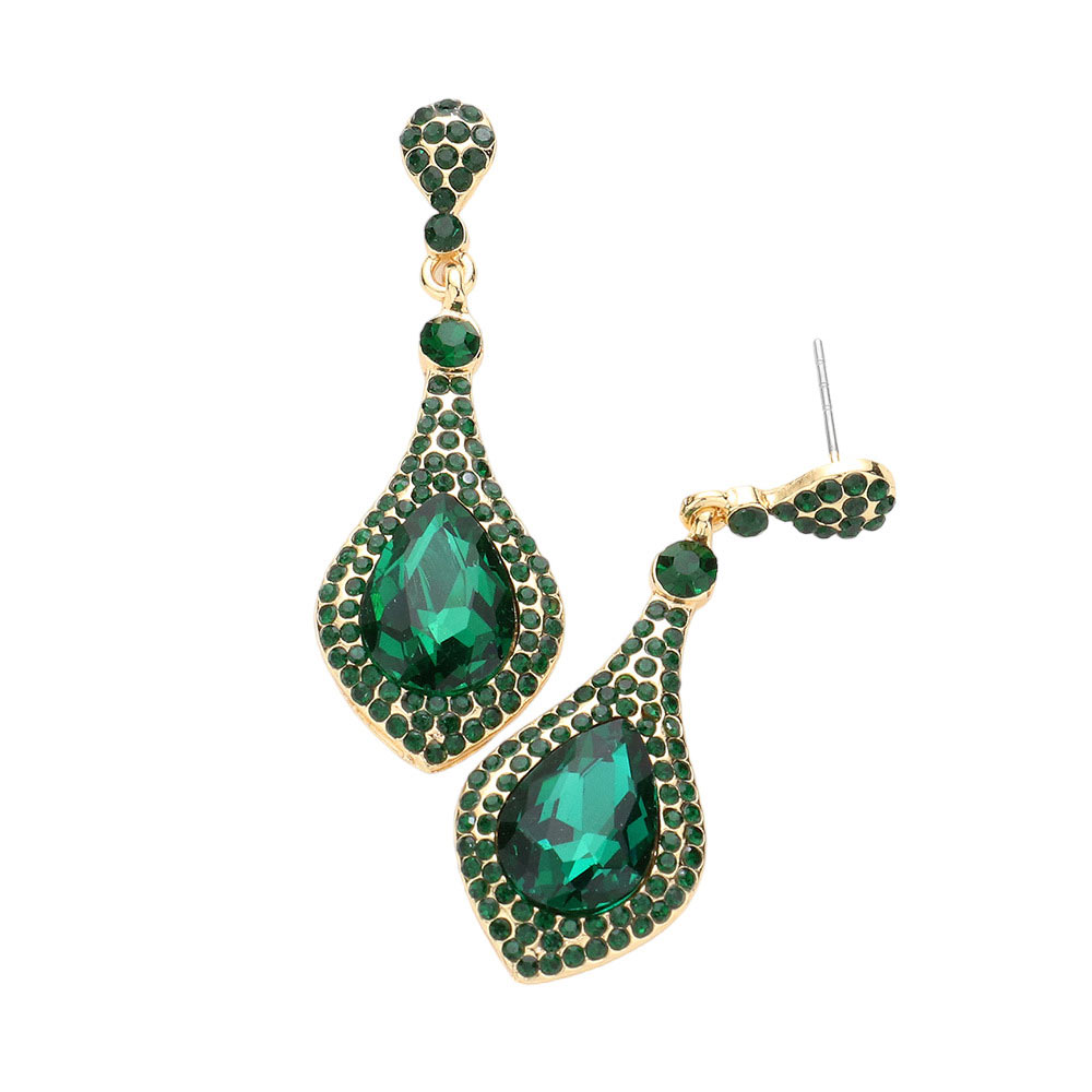 Emerald Teardrop Crystal Rhinestone Pave Evening Earrings, will give you a classic, elegant look. They feature a teardrop-shaped design and are adorned with crystal rhinestones for an eye-catching touch. Perfect for any special occasion, night out party, Mother's Day, Graduation, Prom Jewelry, Just Because, etc. Stay elegant.