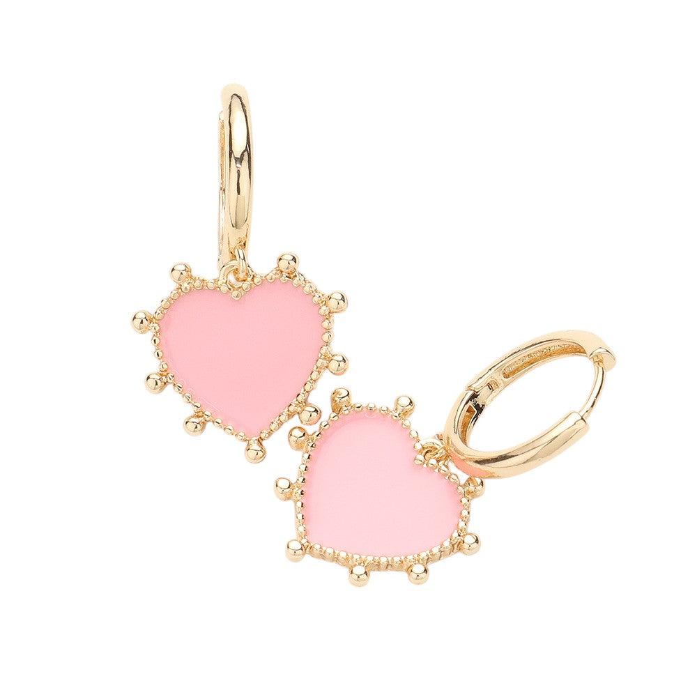 Enamel Heart Dangle Huggie Earrings add a touch of elegance to any outfit. The enamel hearts provide a pop of color, while the huggie design ensures a secure and comfortable fit. These earrings are a versatile and stylish addition to any jewelry collection, perfect for everyday wear or a special occasion. 