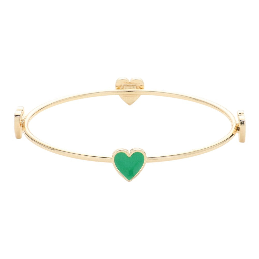 Enamel Heart Pointed Bangle Bracelet features a sleek and modern design that adds a touch of elegance to any outfit. Crafted from high-quality materials, it is durable and long-lasting. Its unique heart shape makes it a perfect gift for that special someone or a meaningful addition to your jewelry collection.