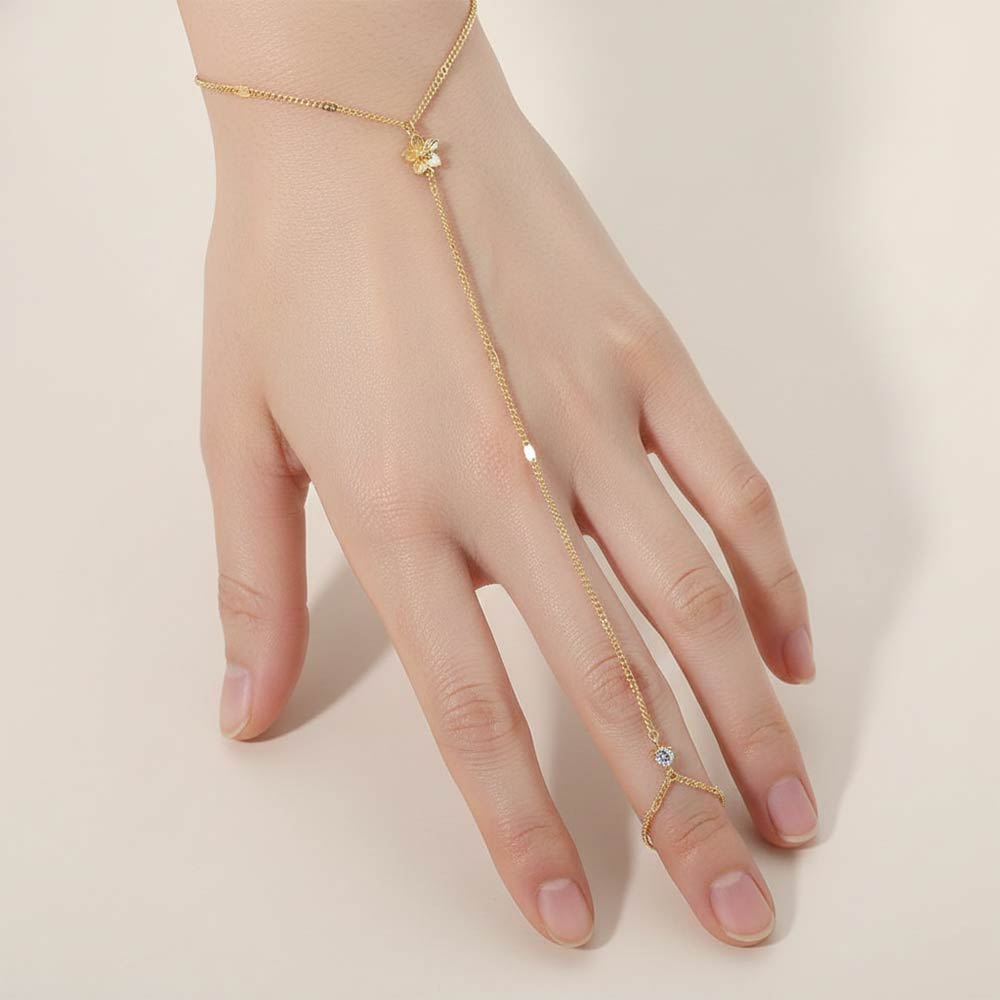 Madeline Love Clear, Gold Delicate Flower Charm Accent Hand Chain Bracelet - Bracelets