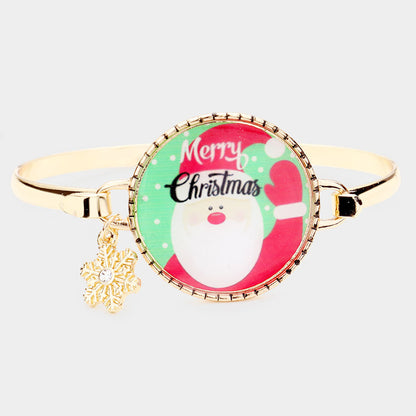 Madeline Love Antique Gold, Multi Santa Claus Print Snowflake Charm Hook Bracelet - Bracelets