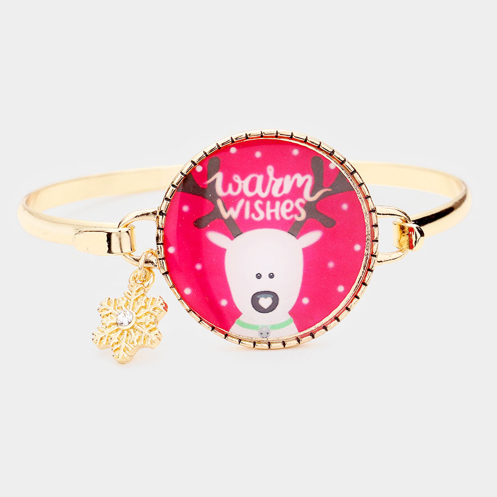 Madeline Love Antique Gold, Multi Rudolph Print Snowflake Charm Hook Bracelet - Bracelets