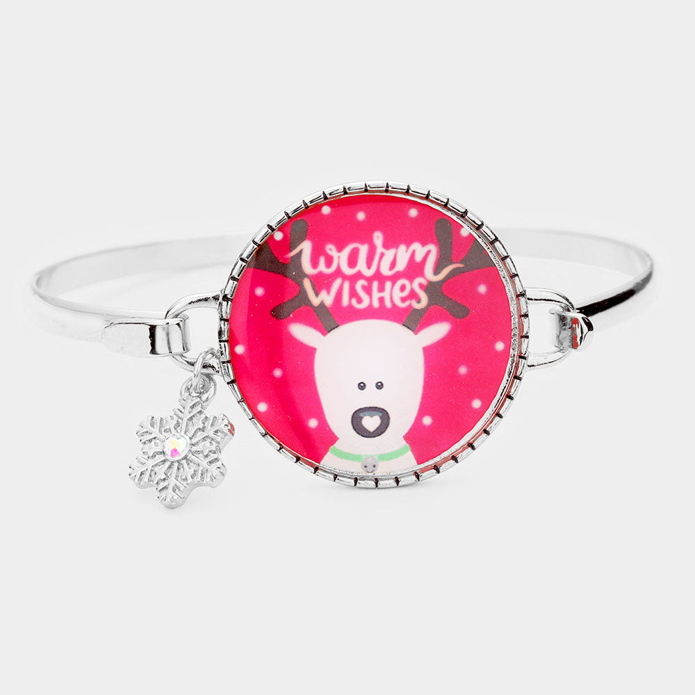 Madeline Love Antique Silver, Multi Rudolph Print Snowflake Charm Hook Bracelet - Bracelets