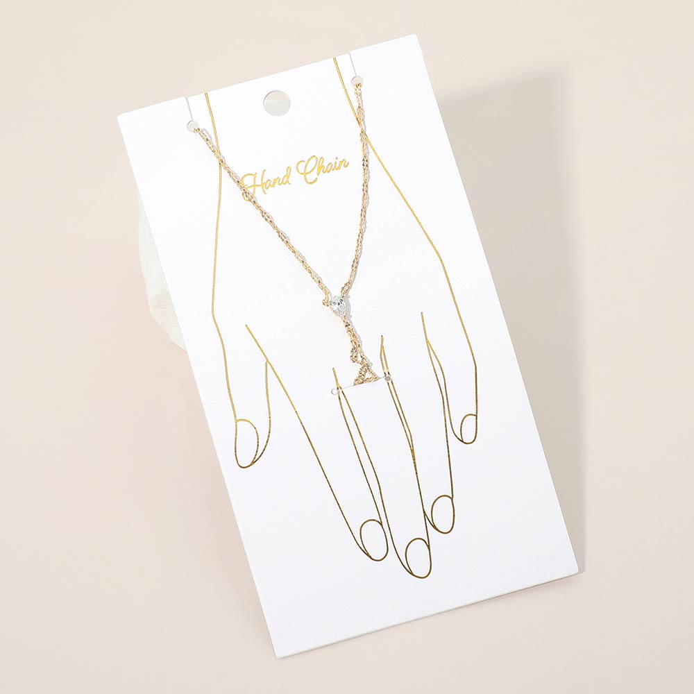 Madeline Love Clear, Gold Oval Stone Accent Delicate Hand Chain Bracelet - Bracelets