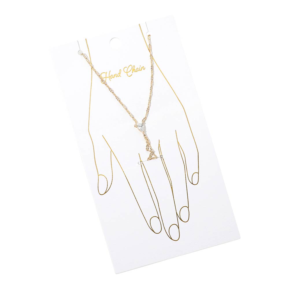 Madeline Love Clear, Gold Oval Stone Accent Delicate Hand Chain Bracelet - Bracelets - desc