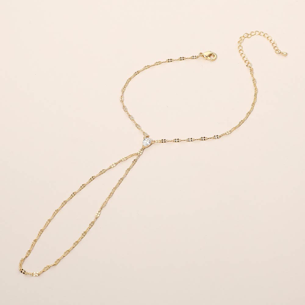 Madeline Love Clear, Gold Oval Stone Accent Delicate Hand Chain Bracelet - Bracelets - extra