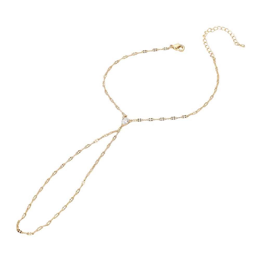 Madeline Love Clear, Gold Oval Stone Accent Delicate Hand Chain Bracelet - Bracelets - extra