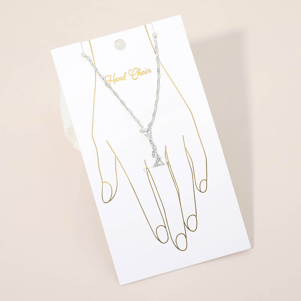 Madeline Love Clear, Rhodium Oval Stone Accent Delicate Hand Chain Bracelet - Bracelets