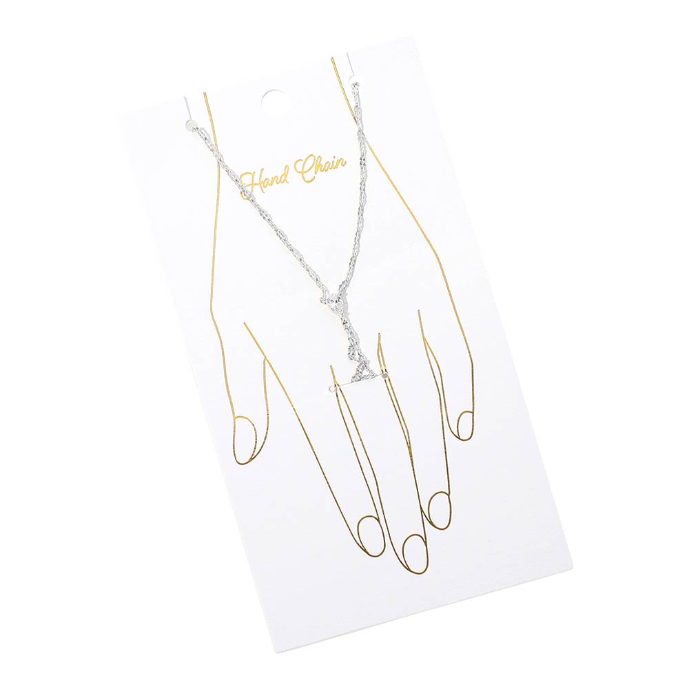 Madeline Love Clear, Rhodium Oval Stone Accent Delicate Hand Chain Bracelet - Bracelets - desc