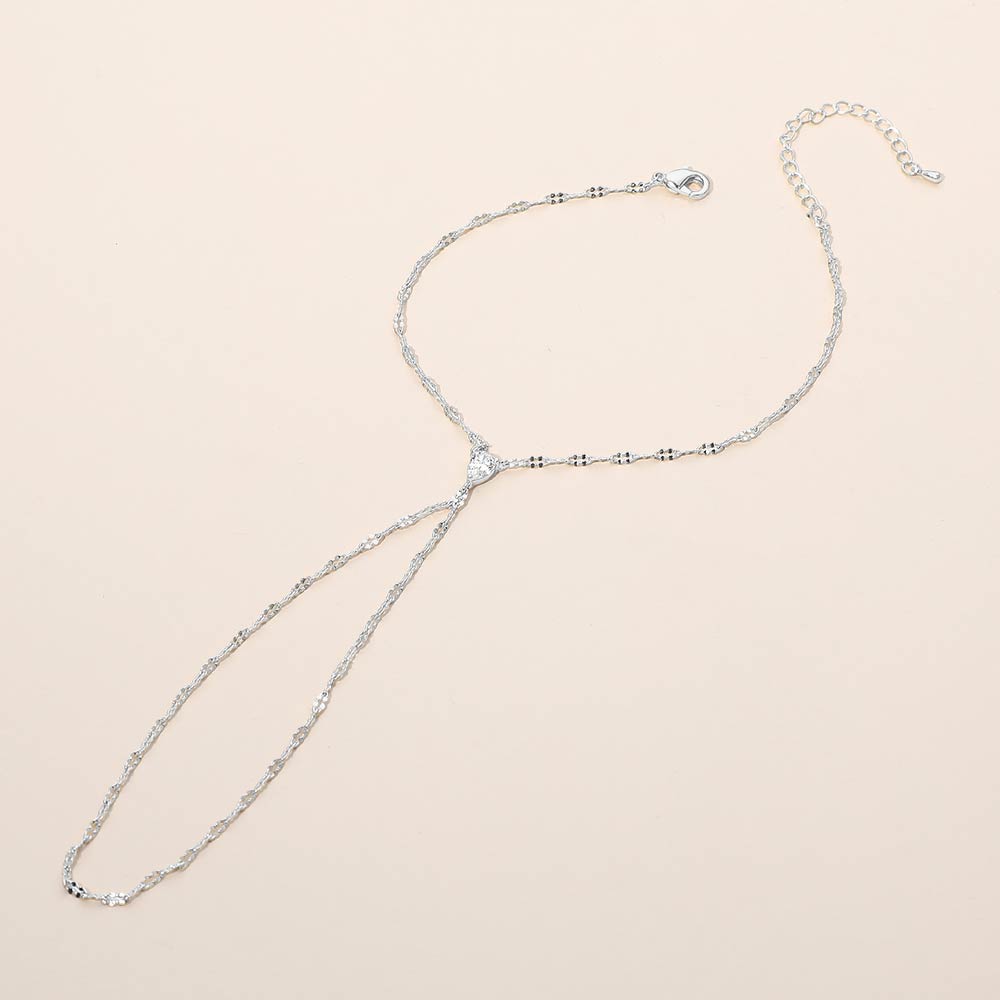 Madeline Love Clear, Rhodium Oval Stone Accent Delicate Hand Chain Bracelet - Bracelets - extra