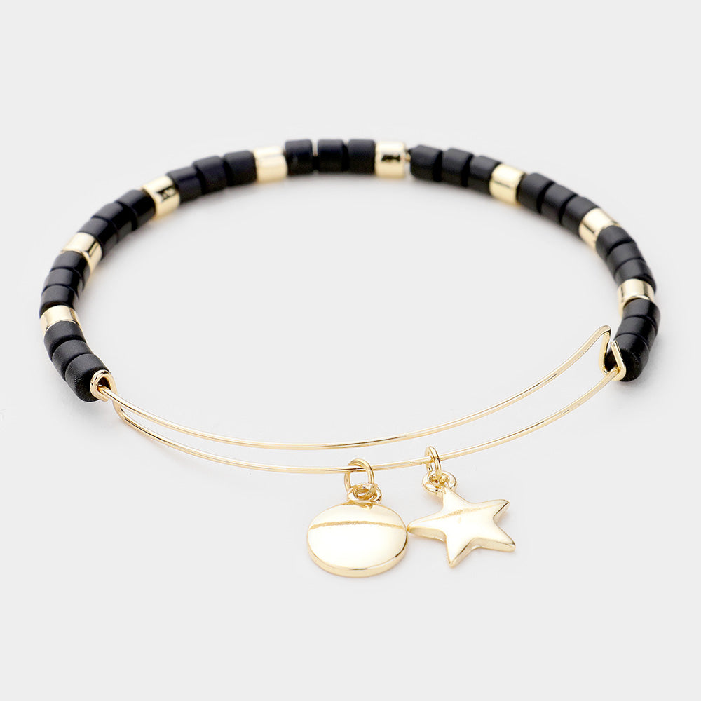 Madeline Love Black, Gold Star Metal Charm Bead Bracelet - Bracelets
