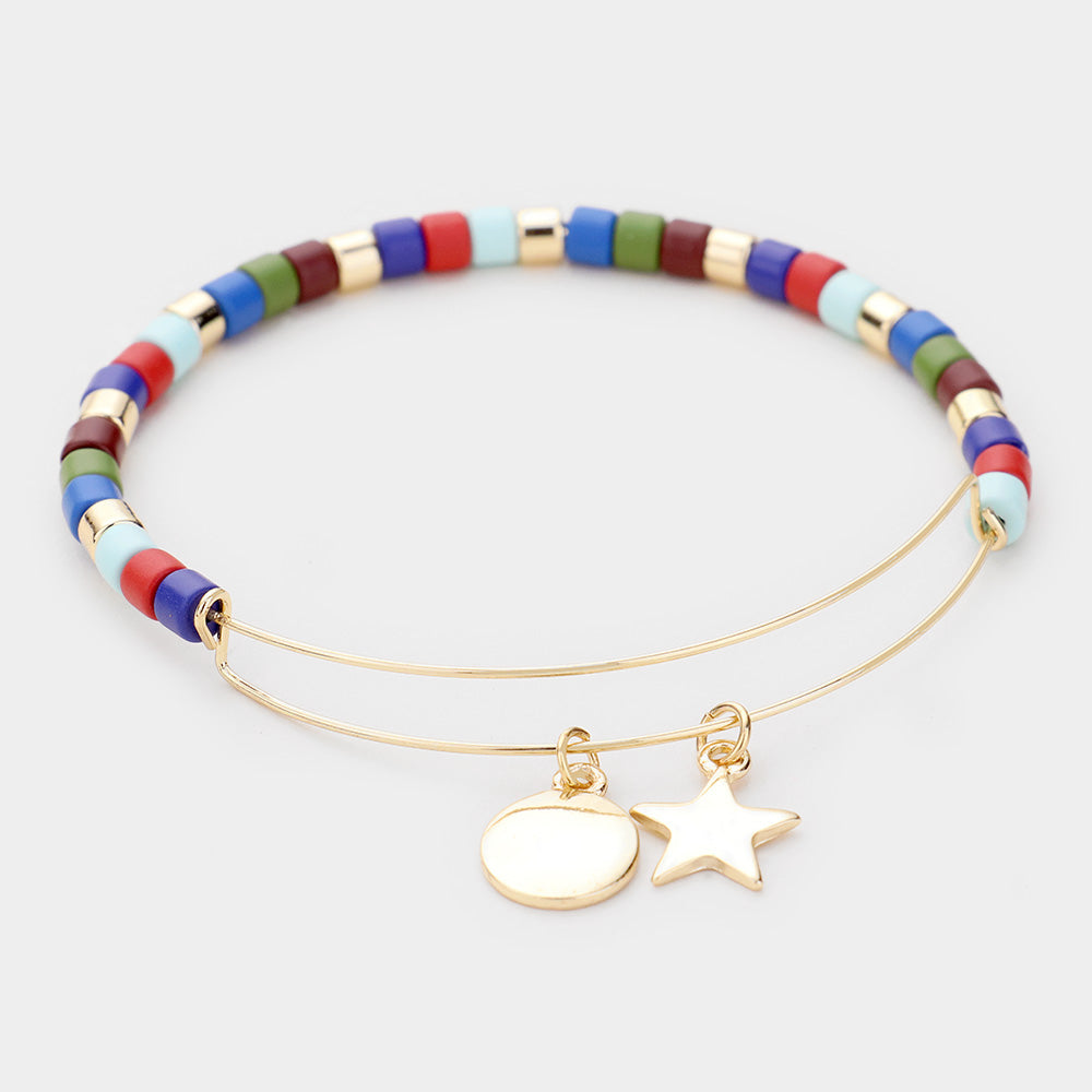 Madeline Love Gold, Navy Star Metal Charm Bead Bracelet - Bracelets