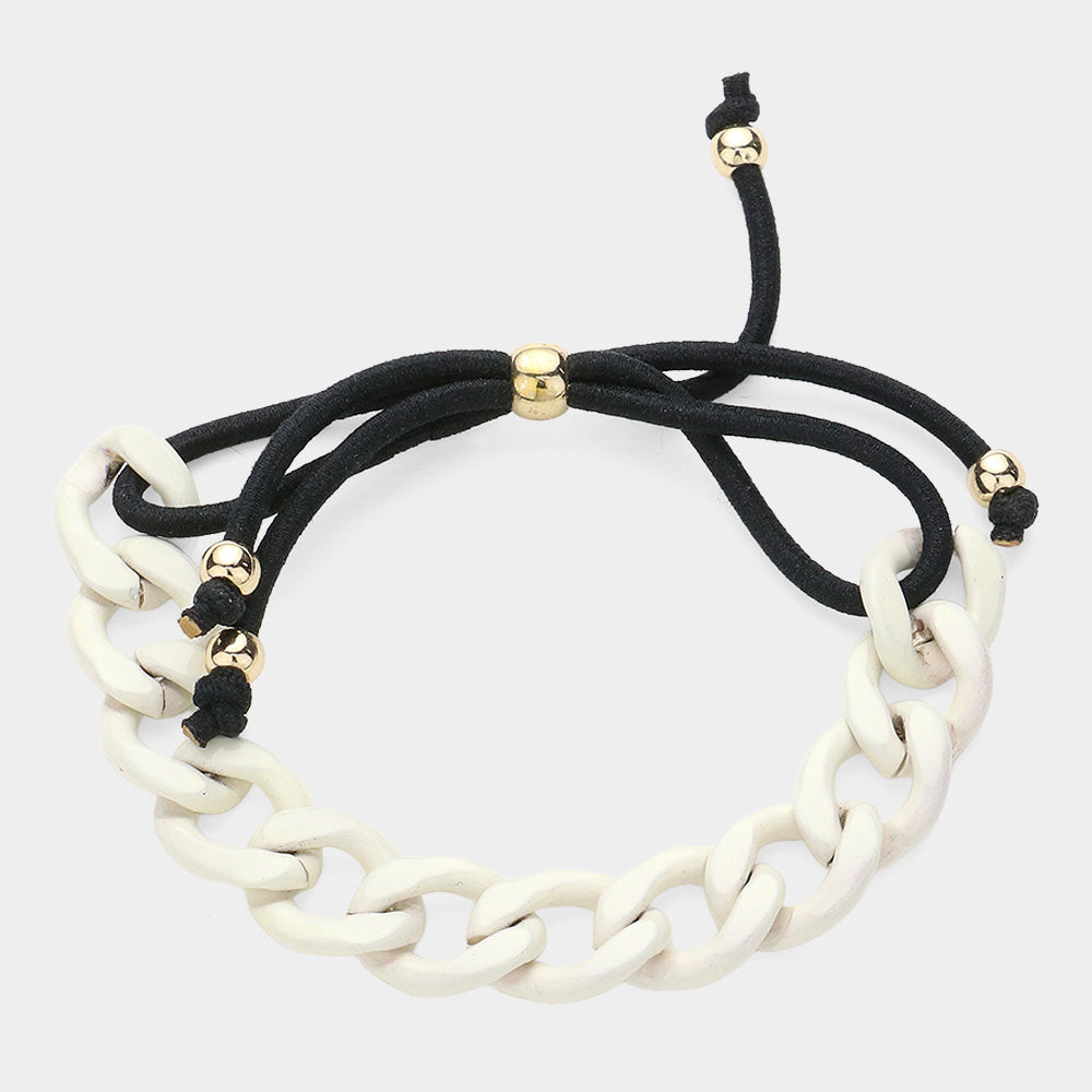 Madeline Love Gold, White Colored Curb Chain Adjustable Bracelet - Bracelets
