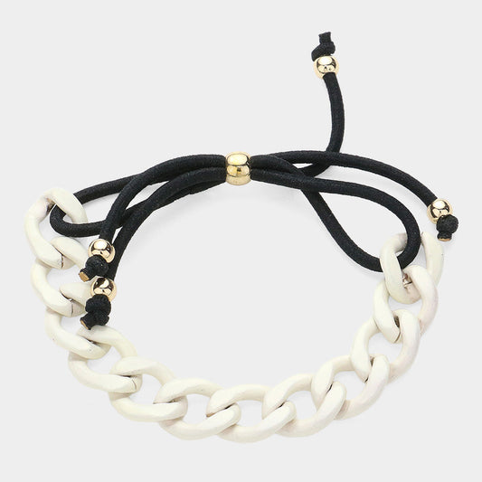 Madeline Love Gold, White Colored Curb Chain Adjustable Bracelet - Bracelets
