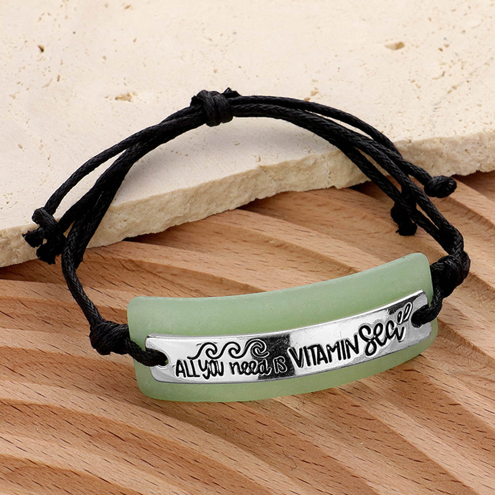 Madeline Love Black ALL you need is VITAMIN... Sea Glass Message Adjustable Cinch Pull Tie Cinch Bracelet - Bracelets