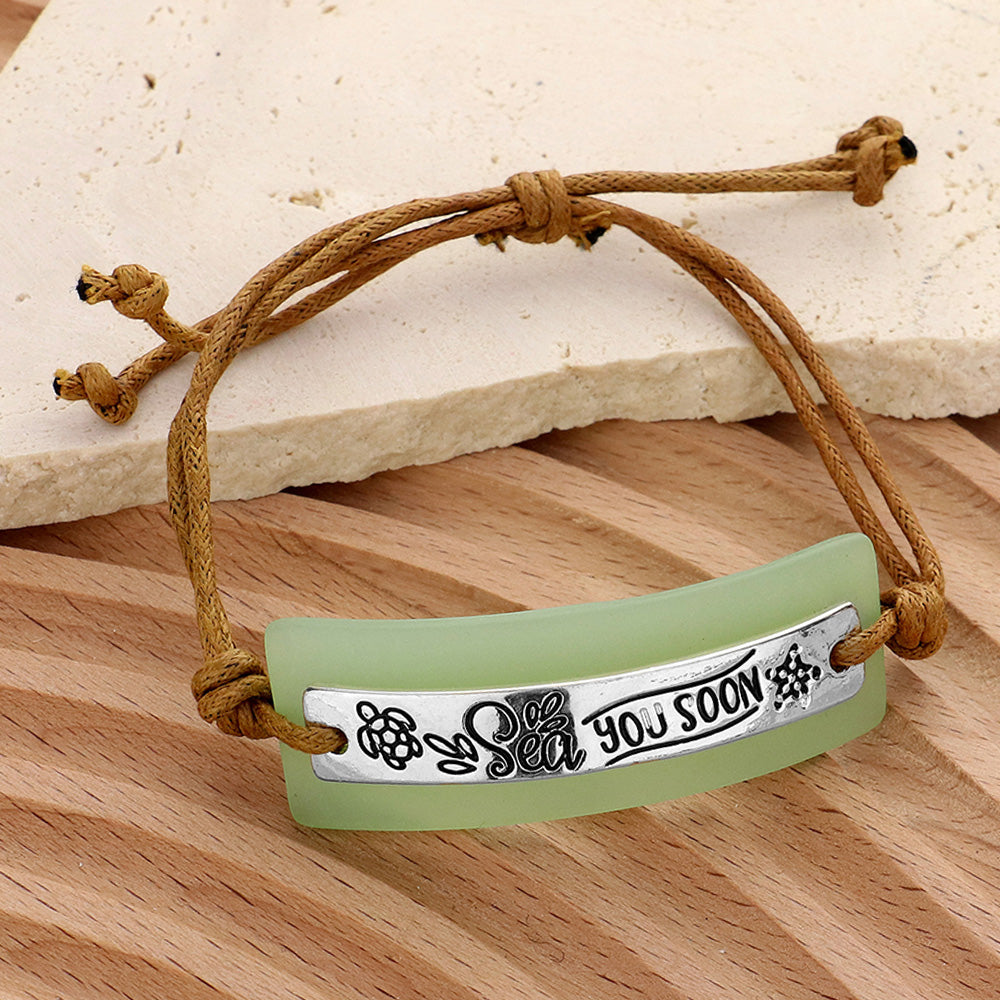 Madeline Love Brown Sea you SOON Sea Glass Message Adjustable Pull Tie Cinch Bracelet - Bracelets