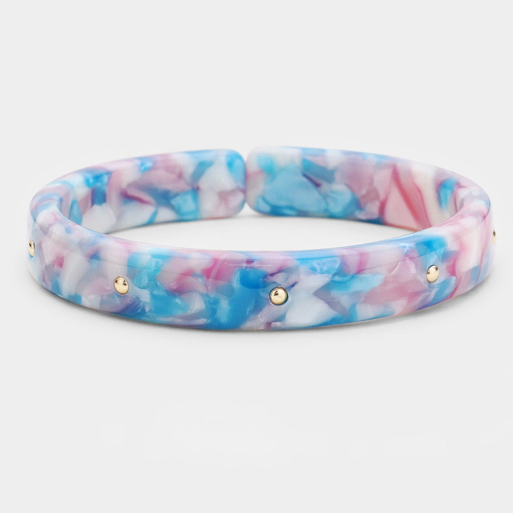 Madeline Love Gold, Multi Metal Studded Celluloid Acetate Adjustable Bracelet - Bracelets
