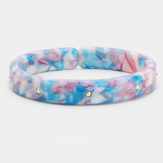 Madeline Love Gold, Multi Metal Studded Celluloid Acetate Adjustable Bracelet - Bracelets