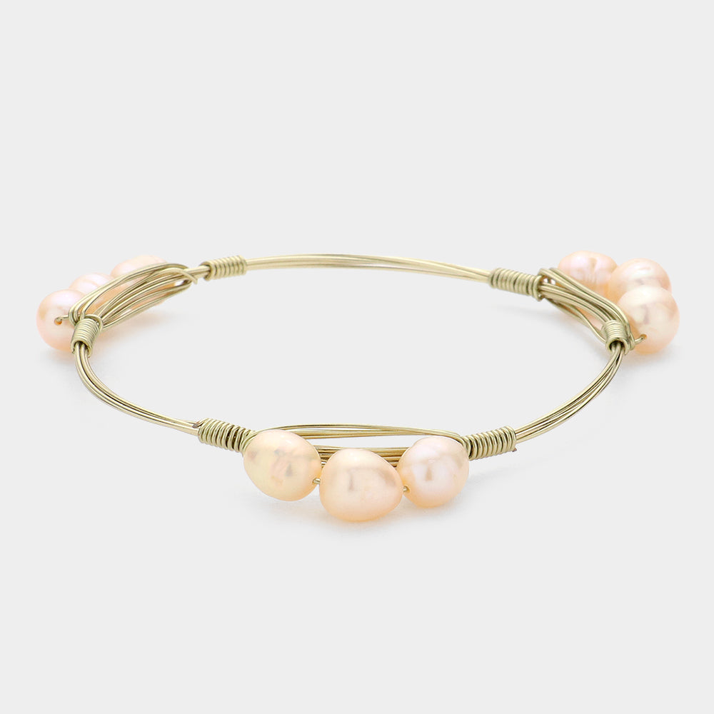 Madeline Love Gold, Peach Pearl Flexi-Wire Bracelet - Bracelets