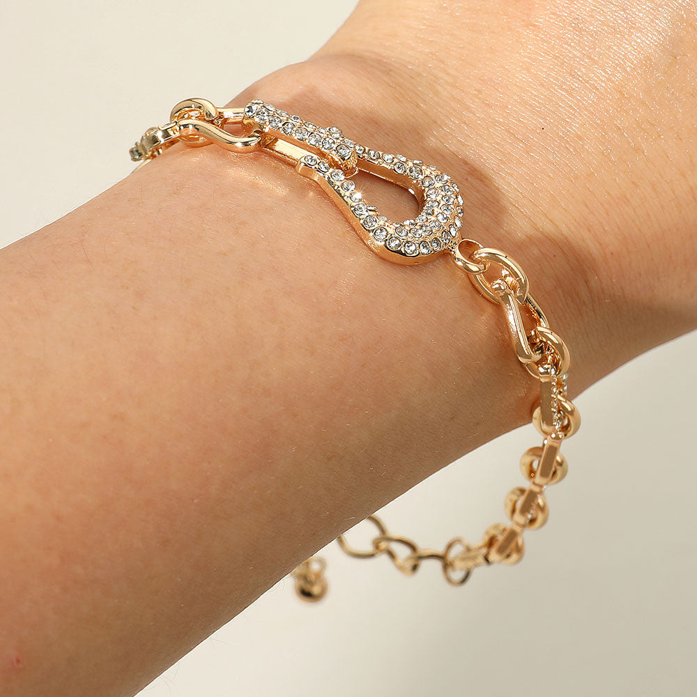 Madeline Love Clear, Gold Stone Paved Hook Accent Industrial Chain Bracelet - Bracelets