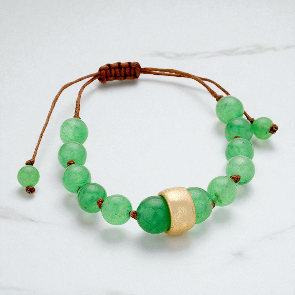 Madeline Love Green, Worn Gold Beaded Adjustable Cinch Pull Tie Bracelet - Bracelets