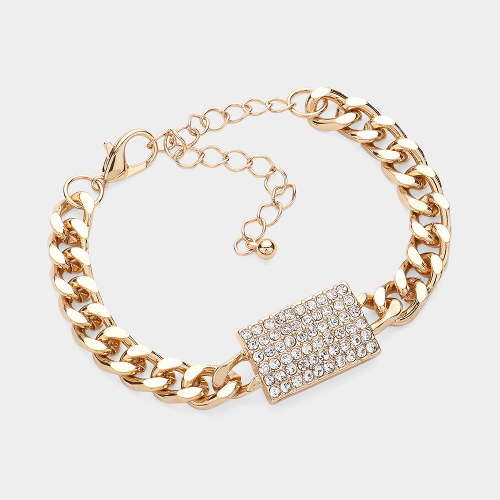 Madeline Love Clear, Gold Rhinestone Embellished Rectangle Accented Bracelet