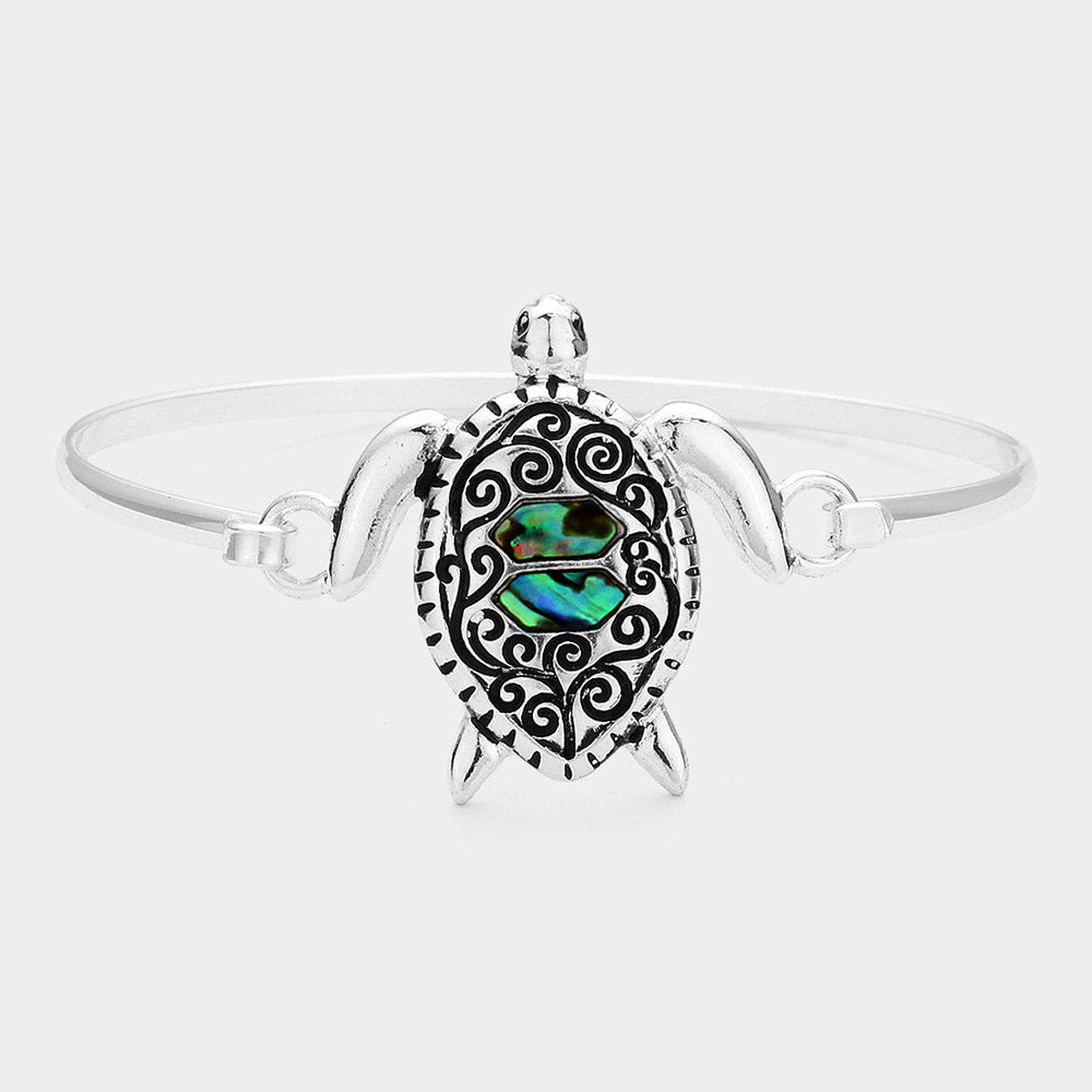 Madeline Love Abalone, Antique Silver Antique Metal Abalone Sea Turtle Bangle Bracelet - Bracelets