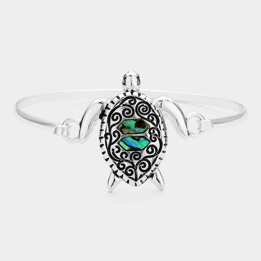 Madeline Love Abalone, Antique Silver Antique Metal Abalone Sea Turtle Bangle Bracelet - Bracelets