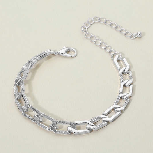 Madeline Love Clear, Rhodium Silver Dipped Stone Paved Geometric Link Chain Bracelet