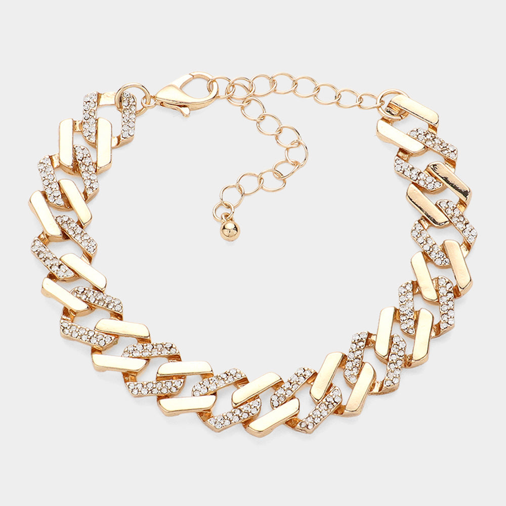 Madeline Love Clear, Gold Gold Dipped Chunky Rhinestone Paved Chain Bracelet