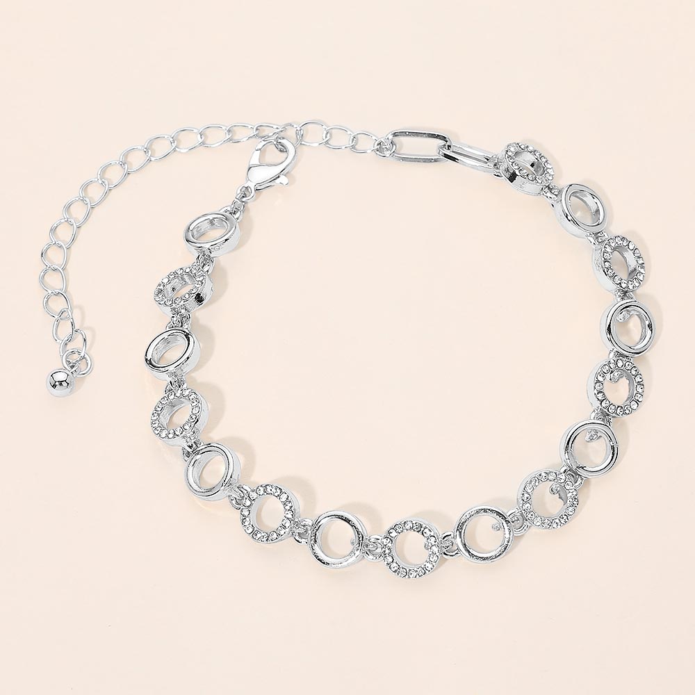 Madeline Love Rhodium Silver Dipped Rhinestone Pave Geometric Circle Link Bracelet