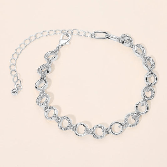 Madeline Love Rhodium Silver Dipped Rhinestone Pave Geometric Circle Link Bracelet