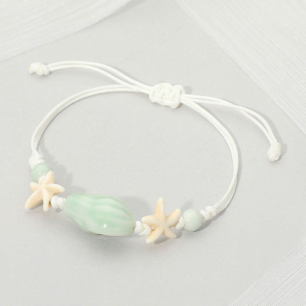 Madeline Love Mint Ceramic Conch Shell Starfish Beaded Adjustable Cinch Pull Tie Bracelet - Bracelets