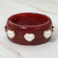 Madeline Love Burgundy Pearl Heart Cluster Accent Wide Marbled Resin Bangle Bracelet - Bracelets