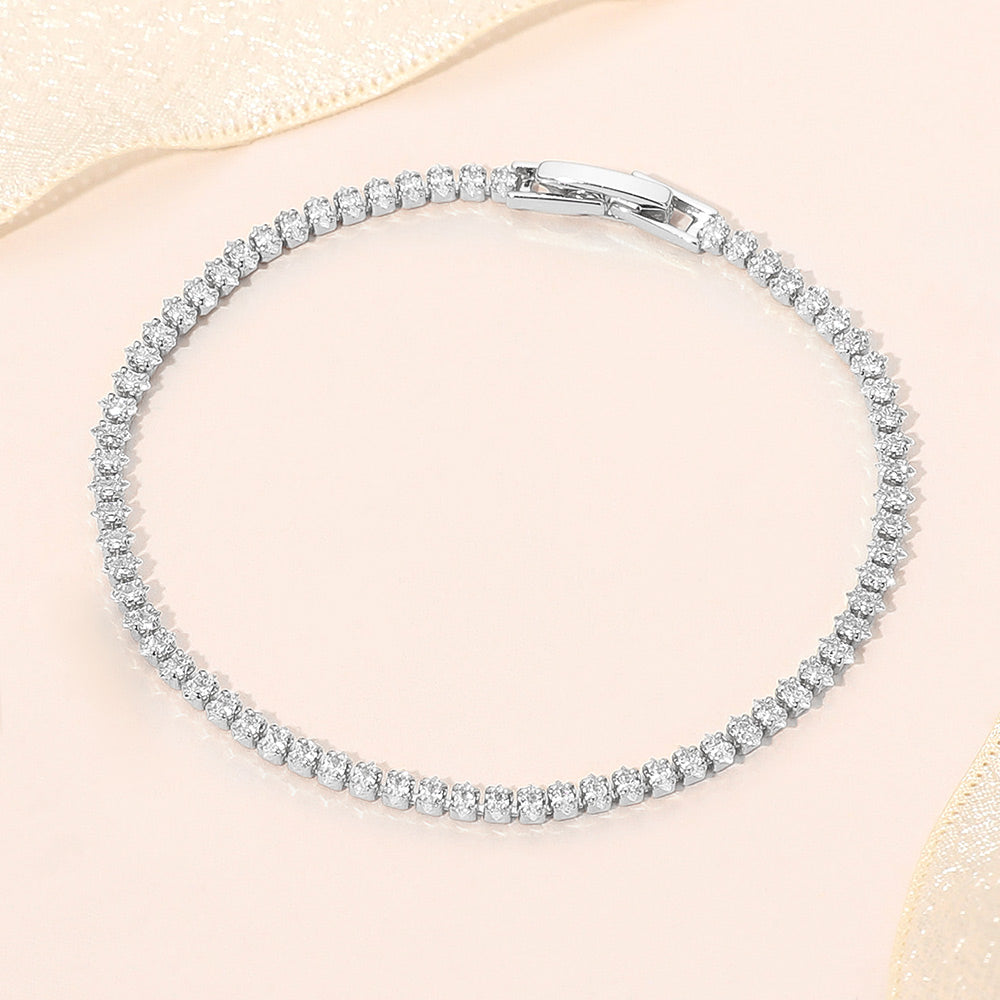 Madeline Love Clear, Silver White Gold Dipped Delicate Tennis Chain Bracelet