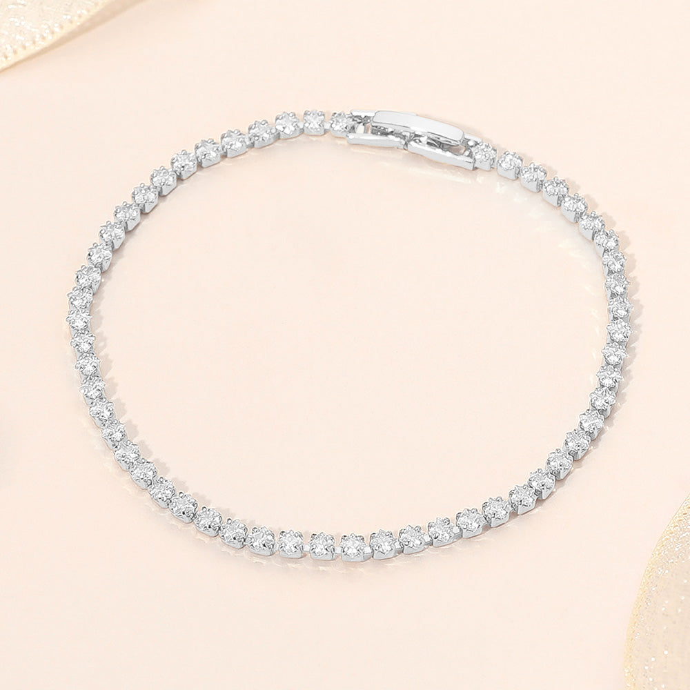 Madeline Love Clear, Silver White Gold Dipped Tennis Chain Bracelet