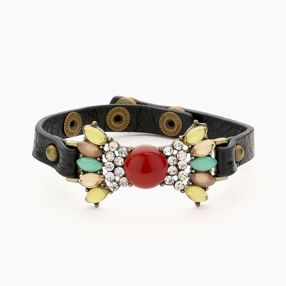 Madeline Love Burgundy, Hematite Multi Color Bead Snap Button Bracelet - Bracelets
