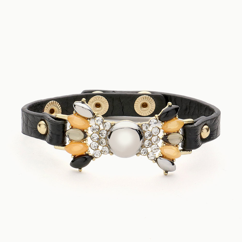 Madeline Love Gold, Peach Multi Color Bead Snap Button Bracelet - Bracelets