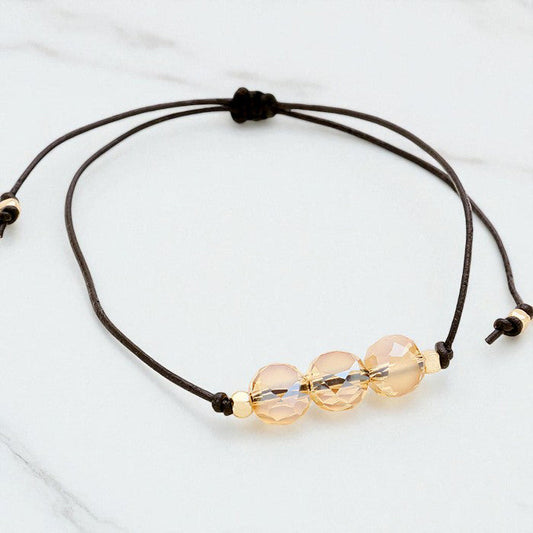 Madeline Love Gold, Lt Col Topaz Triple Glass Beaded Adjustable Cinch Pull Tie Bracelet - Bracelets