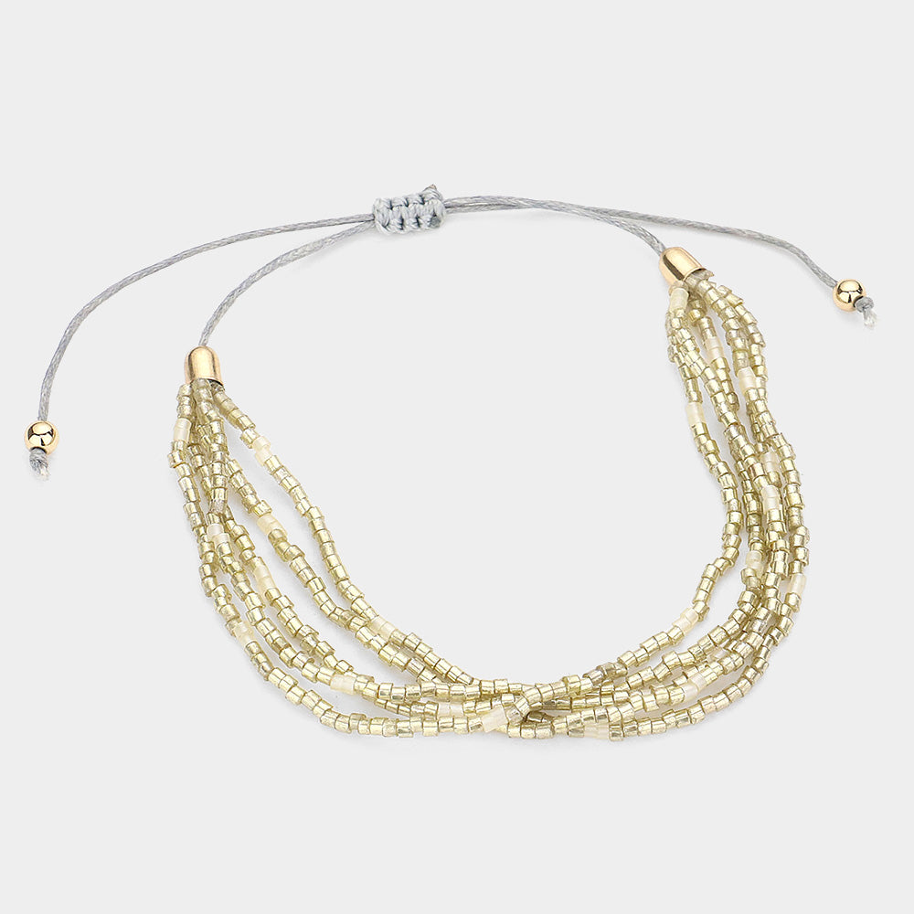 Madeline Love Gold Multi Layered Beaded Adjustable Cinch Pull Tie Bracelet - Bracelets