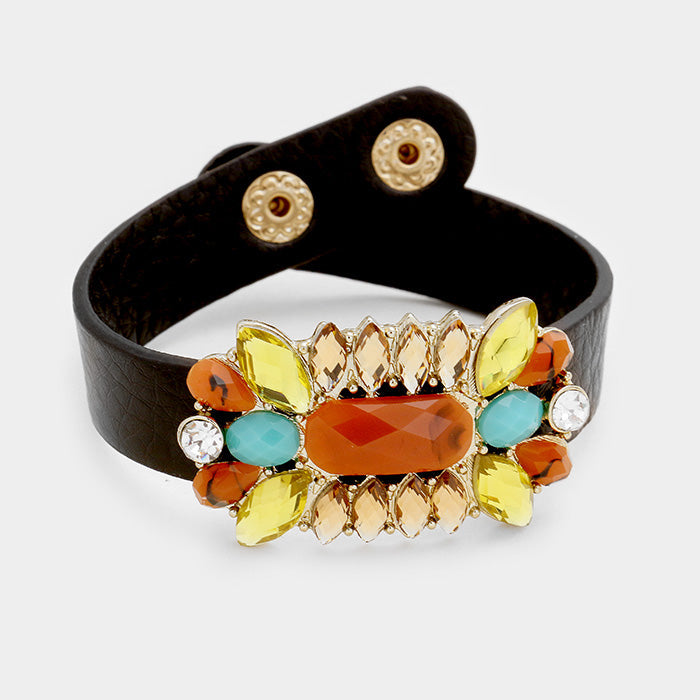 Madeline Love Gold, Brown Multi Color Bead Snap Button Bracelet - Bracelets
